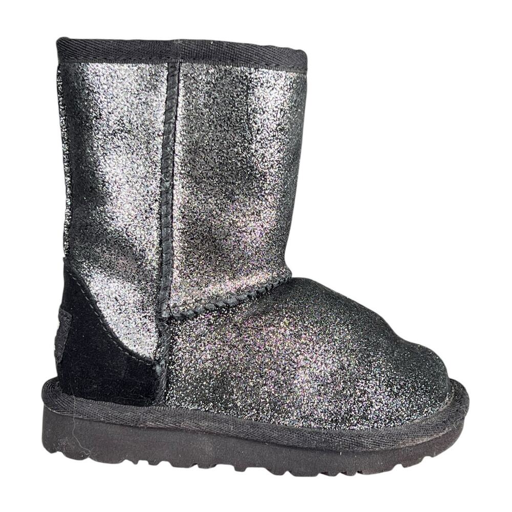 UGG Kids Classic Metallic Black Glitter Winter Snow Boot Size US 6